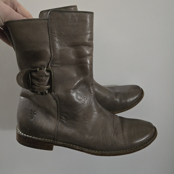 Frye Gray Brown Leather Combat Boots - Picture 9 of 9